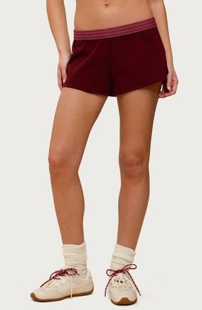 Edikted Noemi Stripe Foldover Shorts in Burgundy at Nordstrom, Size X-Large