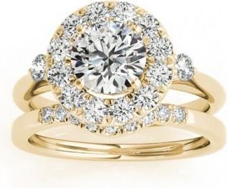 Allurez Circle Halo Diamond Bridal Set Ring & Band 14k Yellow Gold 0.60ct