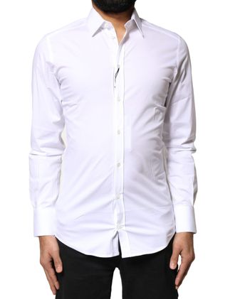 Dolce & Gabbana White GOLD Cotton Long Sleeves Dress Mens Shirt