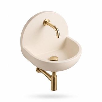 Saniclass Fuente Fonteinset - 46.5x35x43.2cm - solid surface off-white - fonteinkraan - afvoerplug - sifon - geborsteld messing