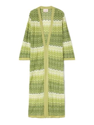MC2 Saint Barth Chevron Knit Long Cardigan with Three-Quarter Sleeves