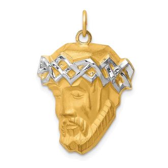 Diamond2Deal 14k Yellow Gold and White Rhodium Hollow and Satin Large Jesus Medal