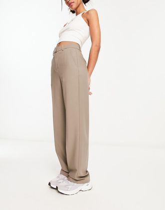 Jack & Jones Mary high rise tailored pants in beige-Gray
