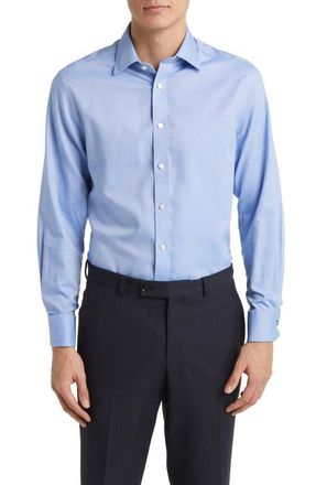 CHARLES TYRWHITT Non-Iron Royal Oxford Slim Fit Shirt Double Cuff in Blue at Nordstrom, Size 17.5