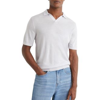 Reiss Duchie Johnny Collar Short Sleeve Wool Polo Sweater in Frost Blue at Nordstrom, Size Xx-Large