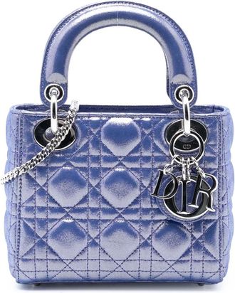 Dior Borsa a tracolla Lady Dior mini in pelle di agnello iridescente con motivo Cannage 2016 - Blu