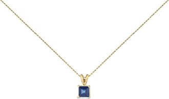 House of Brilliance 14K Yellow Gold 5x5 MM Square Shaped Blue Sapphire Solitaire Pendant Necklace