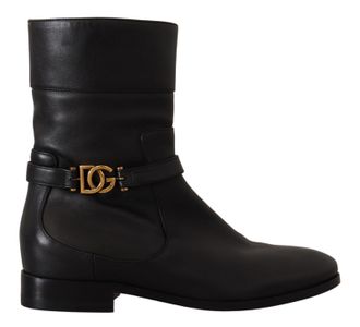 Dolce & Gabbana Womens Leather Boots Dg Buckle - Black - Size EU 36