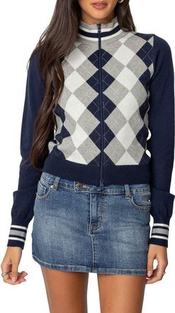 Edikted Madisen Argyle Cardigan in Navy at Nordstrom, Size X-Large