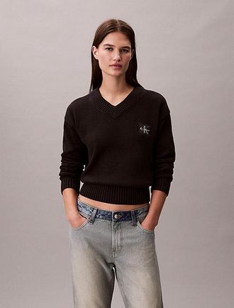Calvin Klein Jersey De Pico Con Insignia De Punto De Algod&oacute;n