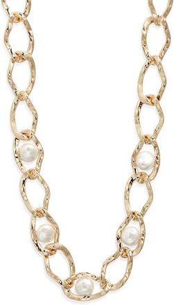 Nordstrom Embedded Faux Pearl Chain Necklace in White- Gold at Nordstrom