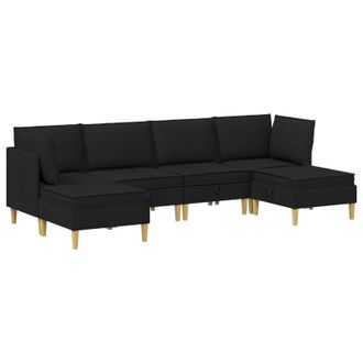 vidaXL Juego De Sof&aacute; Modular Con Almacenamiento 6 Pcs Negro Tela Vidaxl