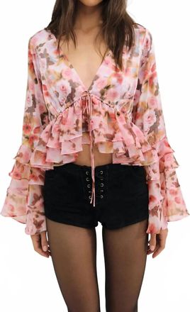 For Love & Lemons Fallen Floral Top In Pink