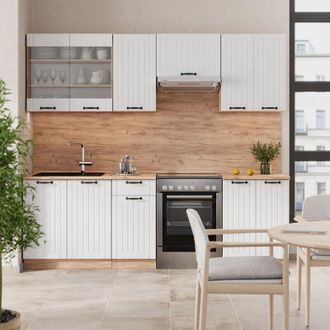 Vicco Mueble De Cocina Fame-line, Blanco Casa De Campo, 240 Cm, Et Antracita, Vicco