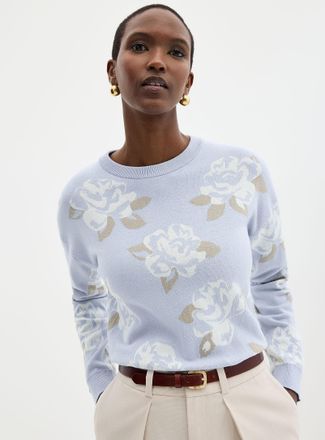 Contemporaine Womens 100% reprocessed cotton floral jacquard sweater
