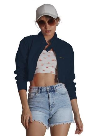 Members Only Womens Mini Cropped Racer Jacket in Navy at Nordstrom, Size X-Small