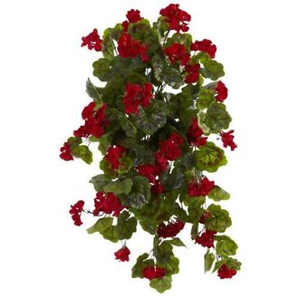 Nearly Natural 29-in UV Resistant Geranium Artificial Hanging Plant (Indoor/Outdoor) - Set of 2 in Red at Nordstrom