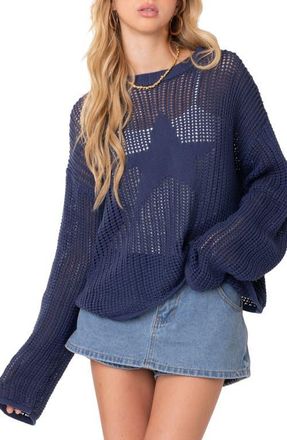 Edikted Seeing Stars Oversize Open Stitch Sweater in Blue at Nordstrom, Size Medium