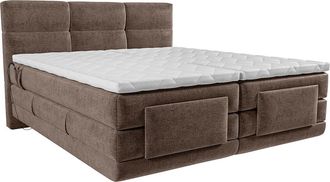 Vente-Unique Conjunto completo boxspring con cabecero capiton&eacute; + somieres de relajaci&oacute;n el&eacute;ctrica + colch&oacute;n + topper - 2 x 90 x 200 cm - Tela - Marr&oacute;n - LODI de PA