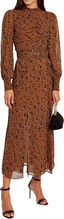 Nicholas Brown Leopard Print Belted Georgette Ruched Dress Size XXS