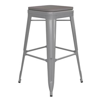 Flash Furniture 30 High Silver Metal Indoor-Outdoor Barstool with Gray Poly Resin Wood Seat