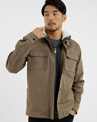 Jacamo Hooded Borg Lined Twill Overshirt