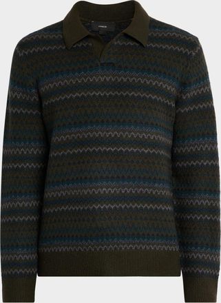 Vince Mens Fair Isle Wool-Cashmere Johnny-Collar Sweater