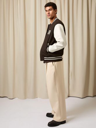 Reiss Brown & white Monogram Relaxed Varsity Jacket, L