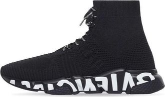 Balenciaga Speed Lace Up Sneakers Black Recycled Knit with Black and White Grafffiti Sole Unit 617251W2DB71006