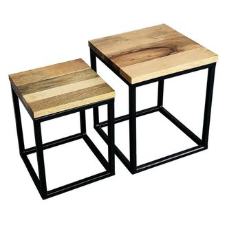 Jaipur Furniture Ravi Iron Base Solid Wood Top Nest (Set of 2) - Wood in Brown