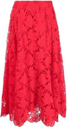 Valentino Garavani Floral-Lace Midi Skirt
