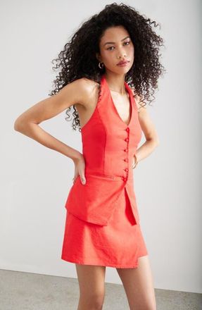 Open Edit Linen Halter Vest in Red Tomato at Nordstrom, Size Xx-Small