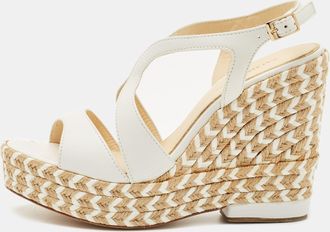 Paloma Barcel&oacute; White Leather Espadrille Wedge Sandals
