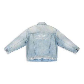 Balenciaga 3B Sports Vintage Denim Jacket Large Fit Light Blue 704299TJW798469