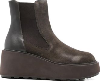 Caf&egrave;noir platform-heel boots - women - Calf Suede/Calf Leather/Fabric/Fabric/Calf Leather/Rubber - 35 - Brown