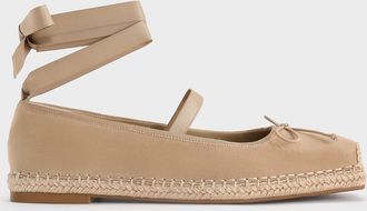 Charles & Keith Bernadine Faux Suede Tie-Around Espadrille Flats