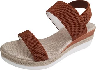 Generic 2026 Ladies Summer Casual Solid Color Stretch Strap Slope Heel Thick Bottom Set Foot Large Size Sandals (Khaki, 3.5)