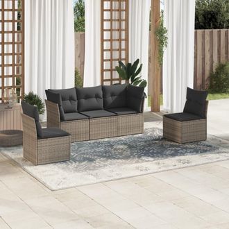 vidaXL Juego De Sof&aacute;s Jard&iacute;n Con Cojines 5 Pzas Rat&aacute;n Sint&eacute;tico Gris Vidaxl