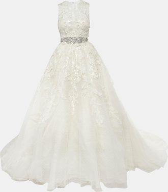 Elie Saab Elie By Elie Saab White Floral Embroidered Tulle Wedding Gown