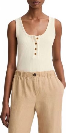 Vince Rib Henley Tank Top In Sun Ivory
