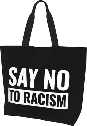 AOOEDM Say No To Racism Ladies Canvas Tote Reusable Shopping Bag