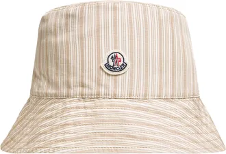 Moncler Moncler Reversible Striped Cotton Bucket Hat, Men, Beige, Size: Xl