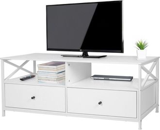 Relaxdays Mueble Tv Relaxdays, 2 Huecos Y 2 Cajones, Para Tv Hasta 55, 50 X 120 X 40 Cm, Blanco