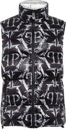 Philipp Plein logo-print drawstring padded gilet - men - Polyester - L - Black