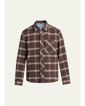 Moncler Mens Plaid Virgin Wool Snap-Front Overshirt
