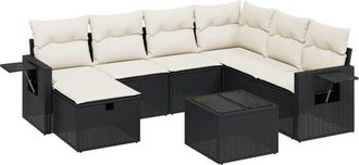 vidaXL Vidaxl - Set De Sof&aacute;s De Jard&iacute;n 8 Piezas Y Cojines Rat&aacute;n Sint&eacute;tico Negro