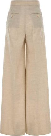 Max Mara Womens Sand Wool Acinoso Wide-Leg Pant Beige Exterior: Virgin Pantaloni Trousers