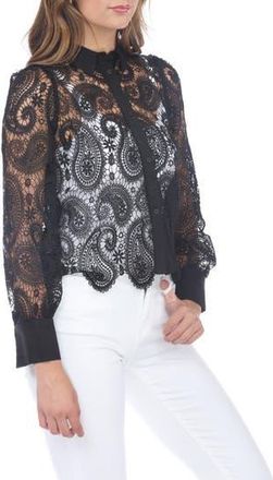 Rain + Rose Paisley Lace Button-Up Shirt in Black at Nordstrom Rack, Size X-Large