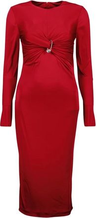 Versace Safety Pin Gathered Fitted Midi Dress - Dames - Feestkleedjes - Rood - S - Kleedjes