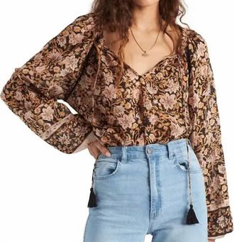 Billabong Sun Fire Woven Long Sleeve Top In Black